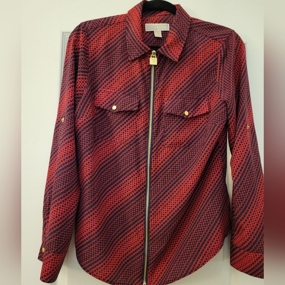 Medium red and blue women's Michael Kors blouse.